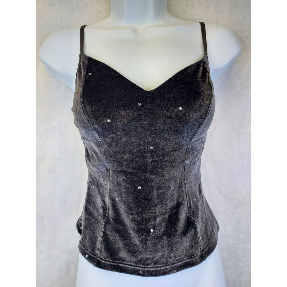 Hanna Velvet Sweetheart Cami Top Womens S Charcoal Glitter Bra Insert Whimsigoth